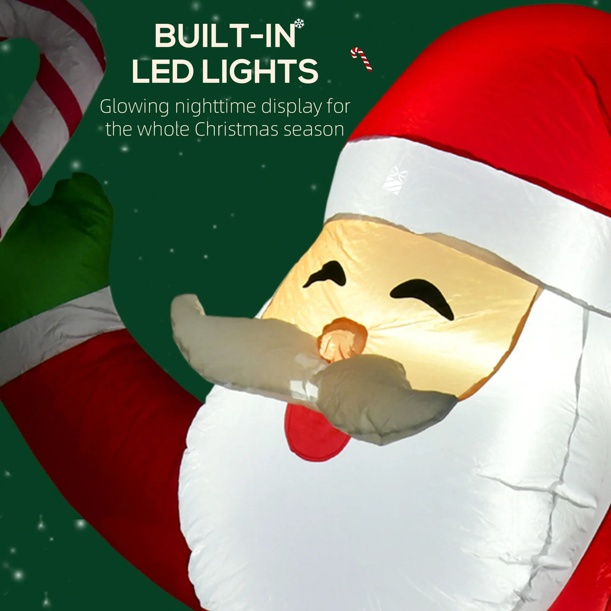 Inflatable Santa Claus with candy decor, 8 ft tall, outdoor LED lights