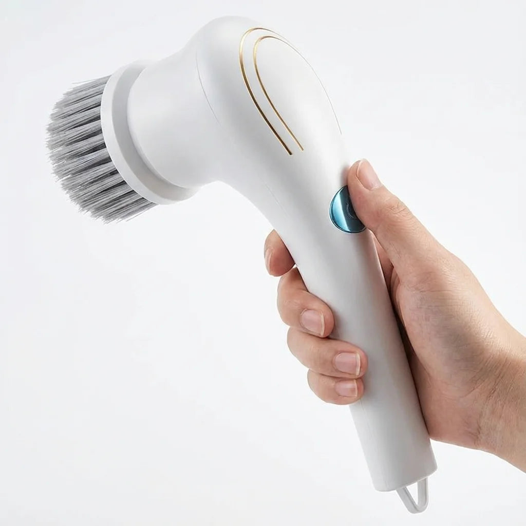 Effortless Electric Grease Scrubber by S And B Enterprise; cordless cleaning brush with white handle and blue button.
