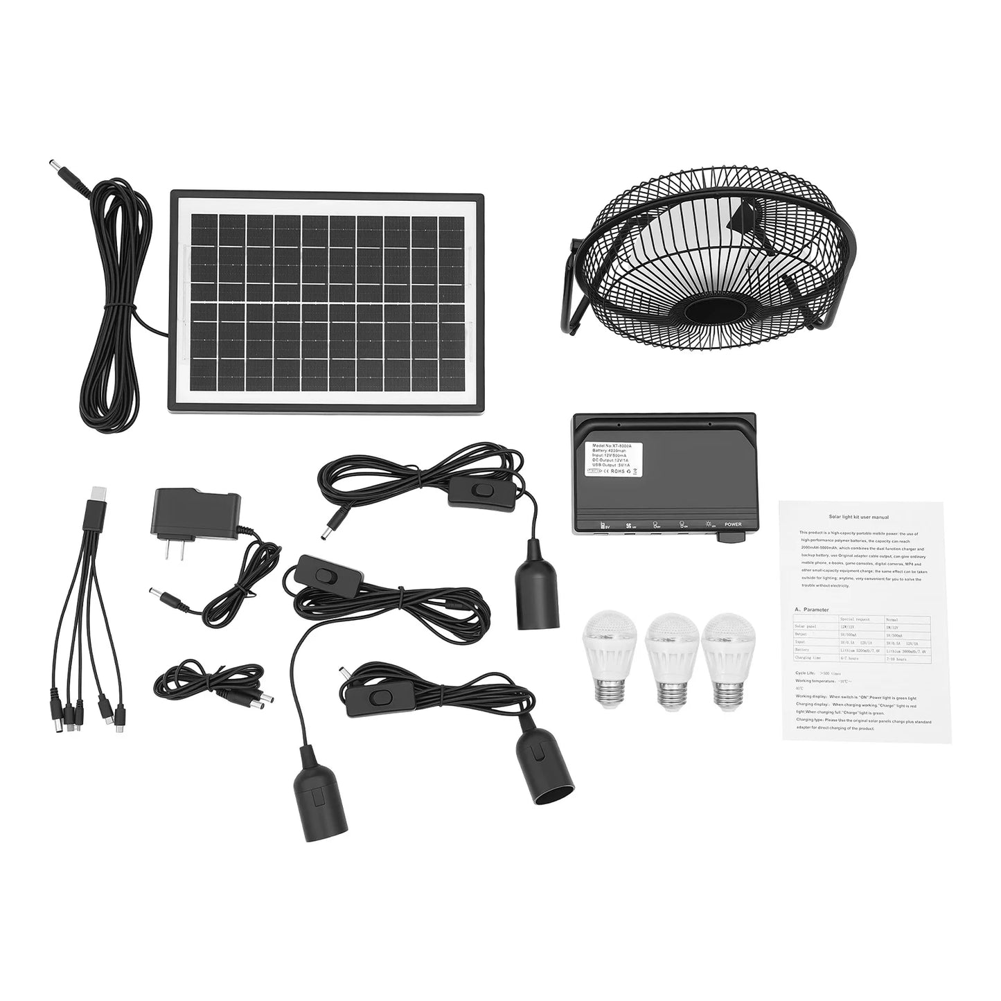 Bymaocar Solar Powered Fan With Bulbs Freestanding Ventilator 110V