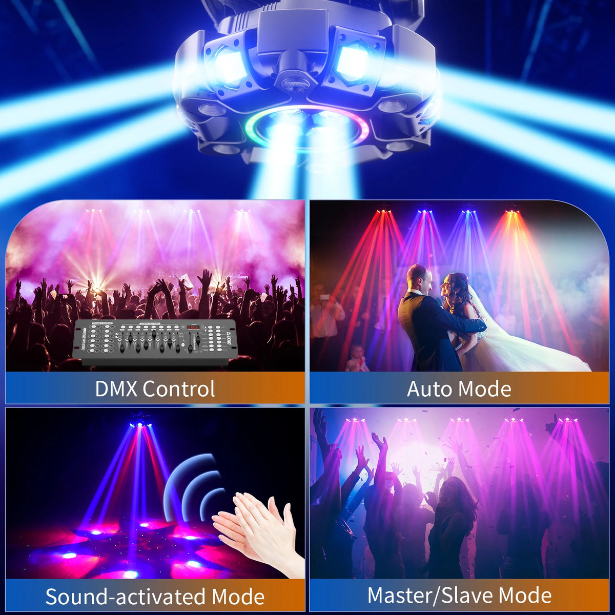 Fieryzeal 150W 6-Arm RGBW beam moving head light DMX512 S And B Enterprise