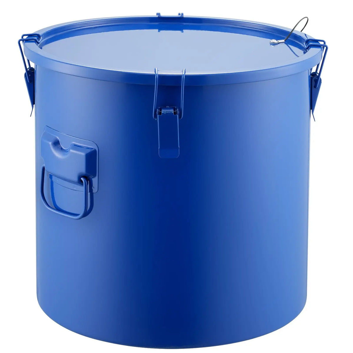 Fryer grease bucket, 10 gal blue carbon steel with rust-proof coating, lid and lock clips