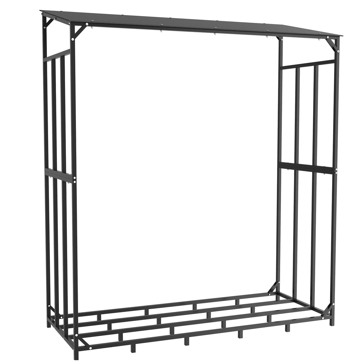 Extra large tall outdoor firewood rack by S And B Enterprise in black metal frame