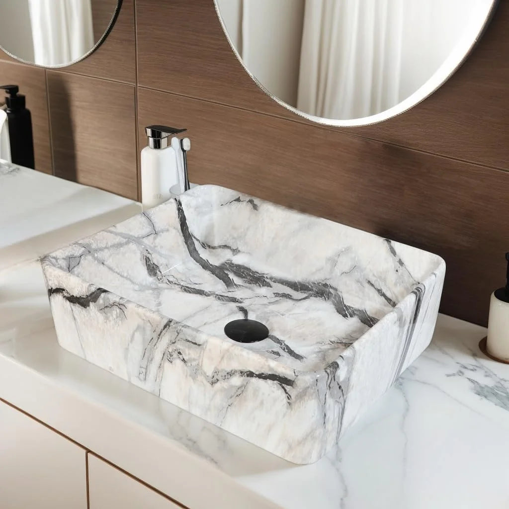 Torayvino Marble Pattern Ceramic Vessel Sink Set Matte Faucet by S And B Enterprise