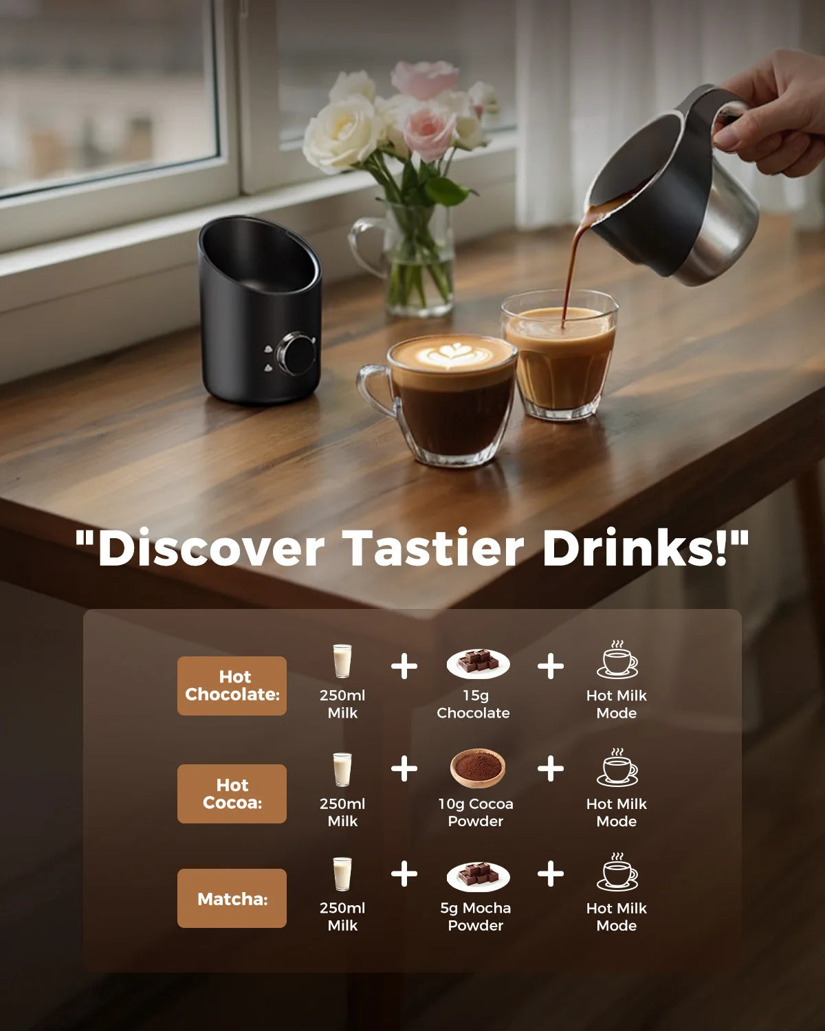 Milk frother and steamer by S And B Enterprise, 8‑in‑1 black electric frother with 400ml capacity