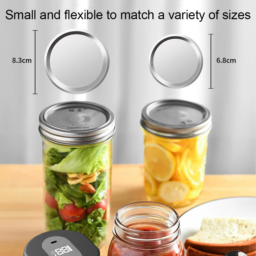 S And B Enterprise mason jar vacuum sealer; automatic electric, one-button operation; portable, leak-proof; 3 jars.