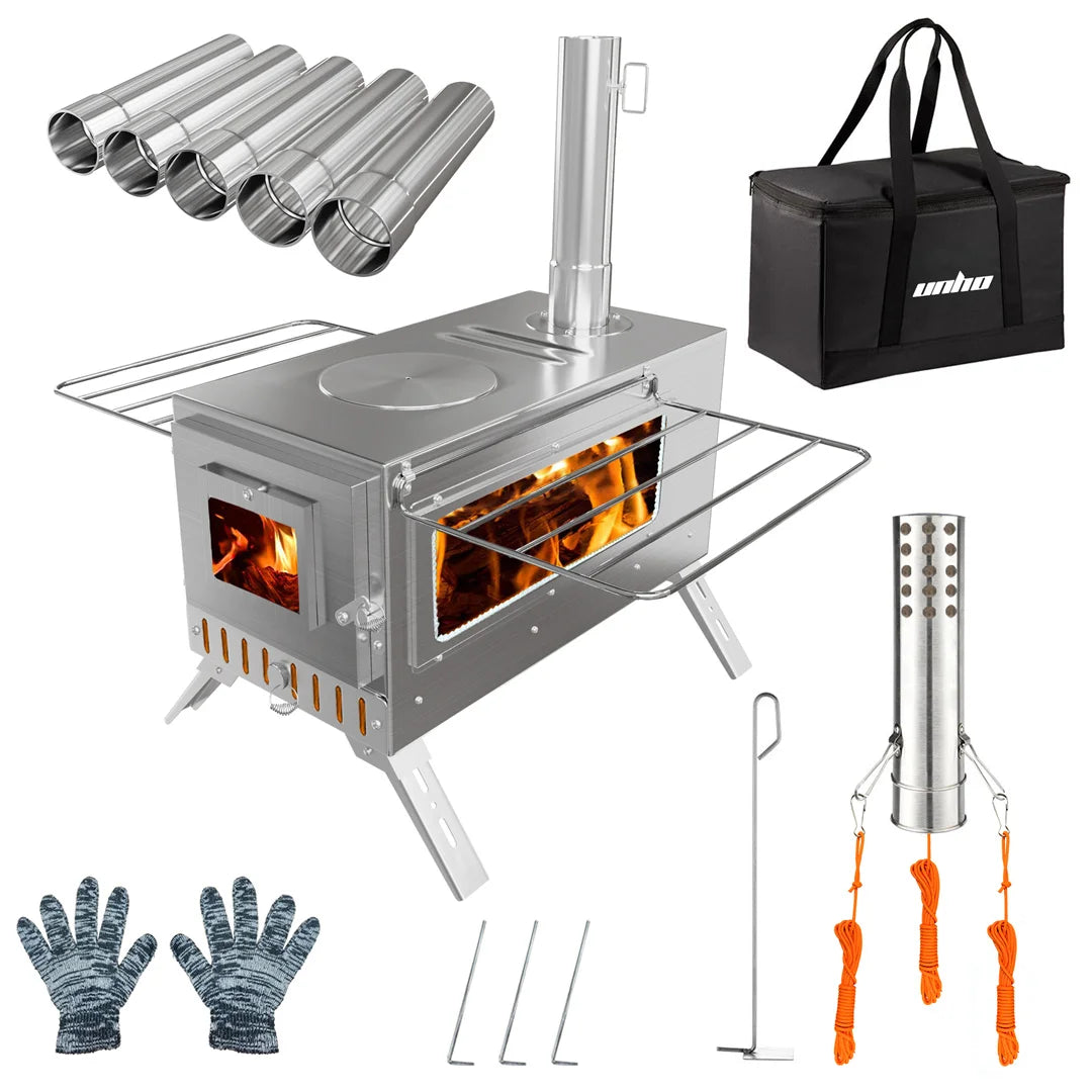 Wood Burning Portable Tent Stove With 6 Stainless Chimney Pipes by S And B Enterprise