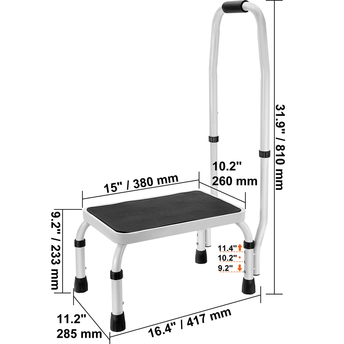 VEVOR 1-Step Stool with aluminum frame, textured non-slip tread, adjustable height