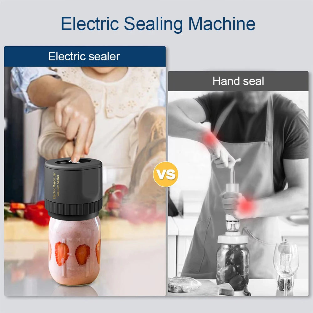 Automatic electric mason jar vacuum sealer by S And B Enterprise; compact black unit with one-button operation.