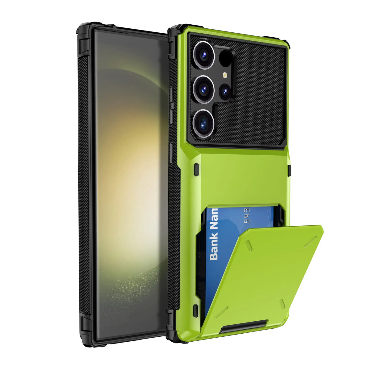 Wallet case for Samsung Galaxy S25/S24 series with card holder, lime green, dual-layer shockproof by S And B Enterprise