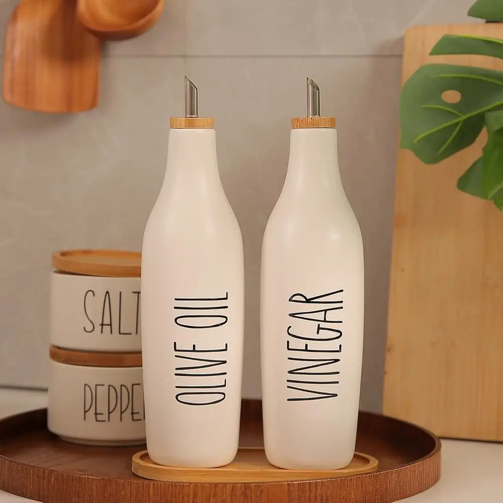 BONJEAN Olive Oil And Vinegar Dispenser Set Ceramic by S And B Enterprise