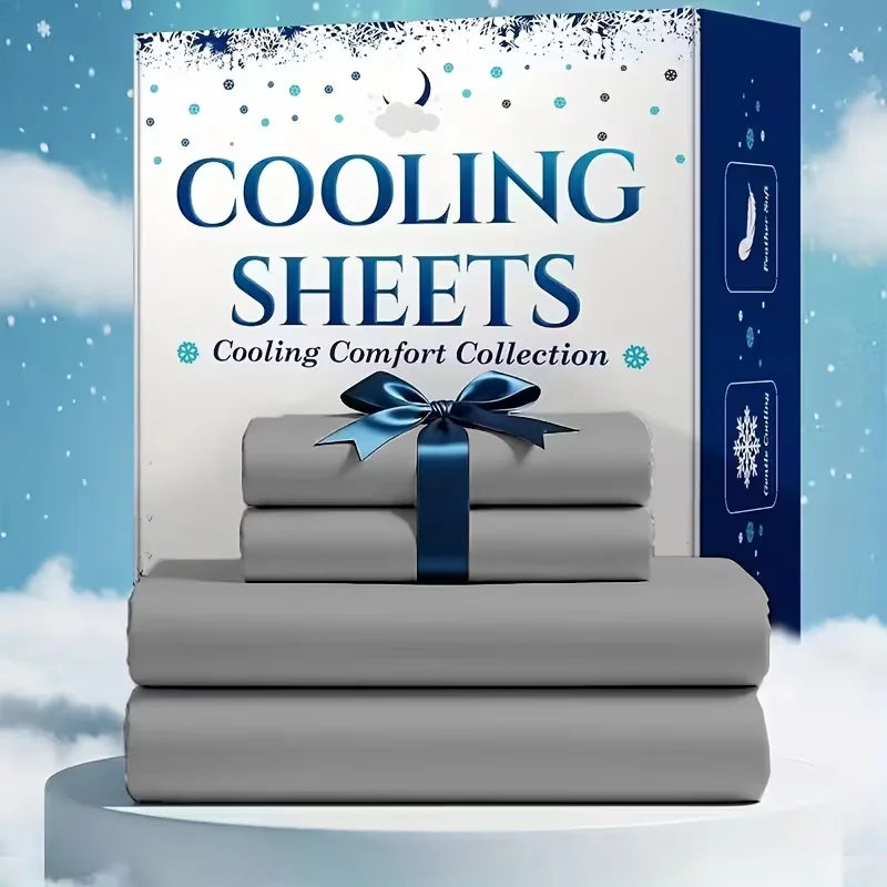 4pc bamboo cooling queen size sheet set, breathable gray bedding