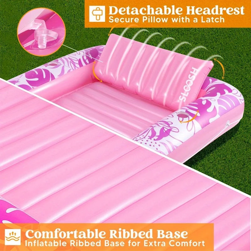Joyfy Inflatable Pool Lounger Float With Pillow Sunbathing Bed by S And B Enterprise