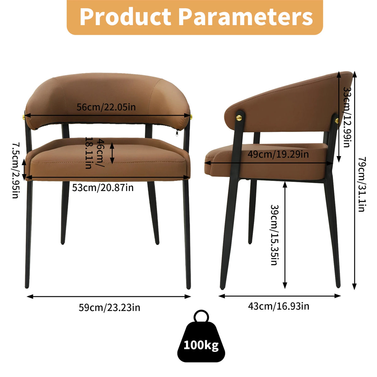 Set of 2 brown microfiber leather dining chairs by S And B Enterprise with upholstered seats