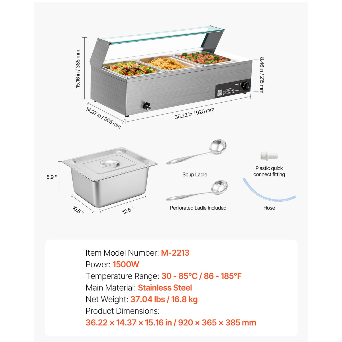 SucceBuy Commercial Electric Steam Food Warmer With Three Pans