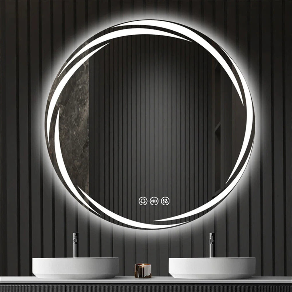 Round backlit LED bathroom mirror, wall-mounted, anti-fog with shatterproof glass and 3-color lighting