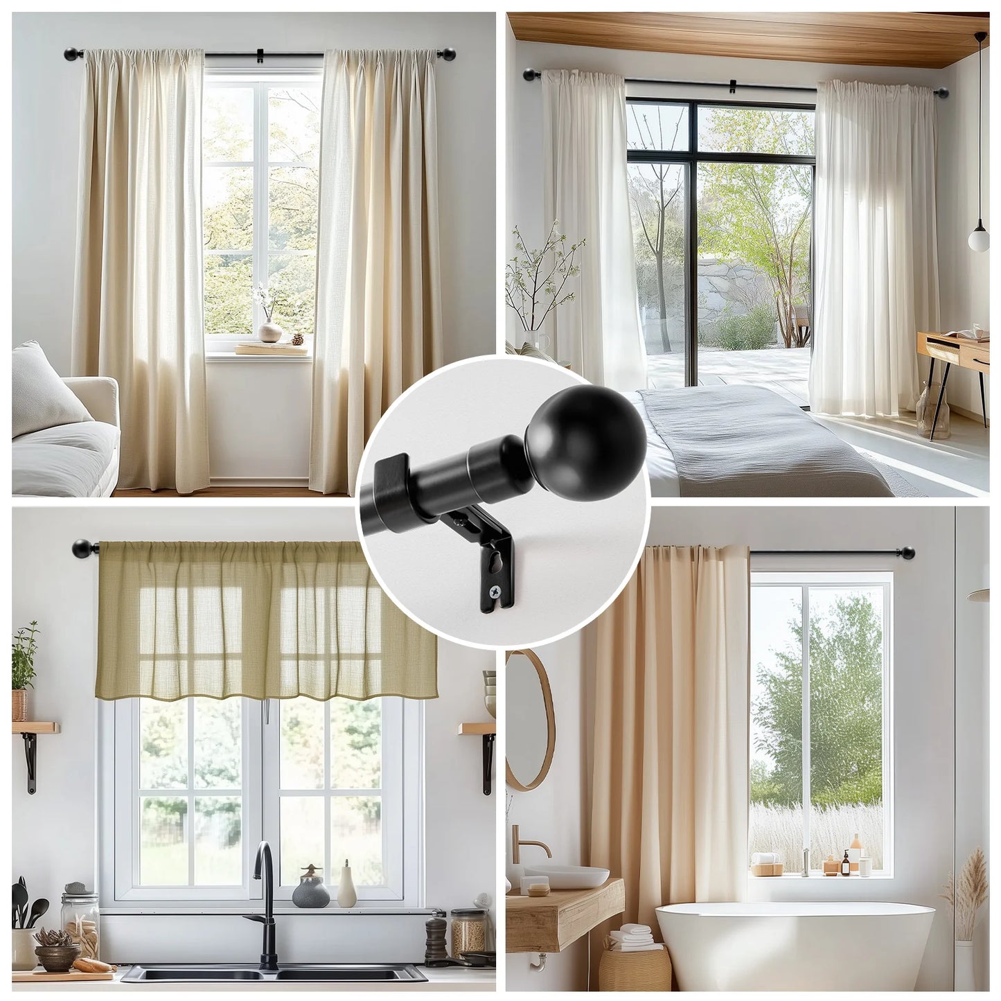 Adjustable Heavy Duty Outdoor Extra Long Window Curtain Rod for Bedroom, Boho Decorative Single Rod by S And B Enterprise
