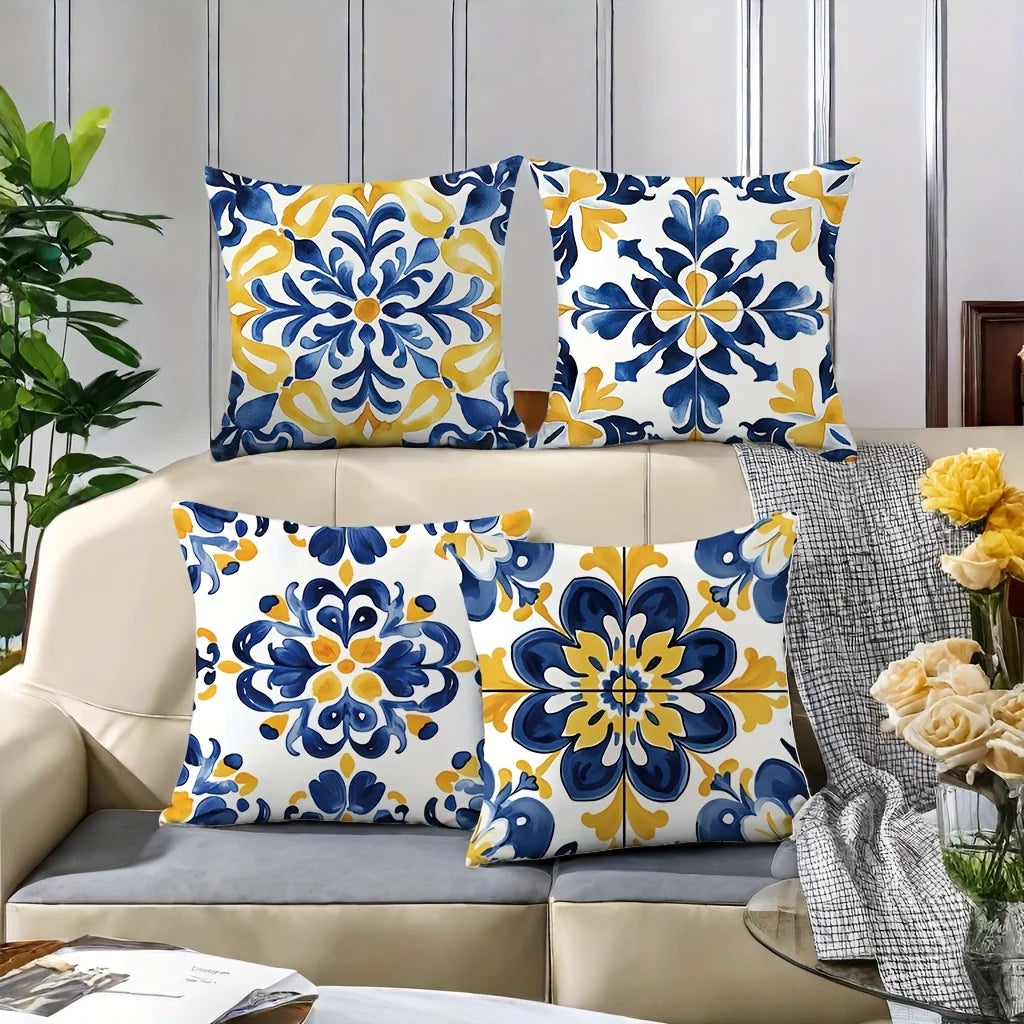Four-Piece Tile Pattern Pillow Cover Set by S And B Enterprise