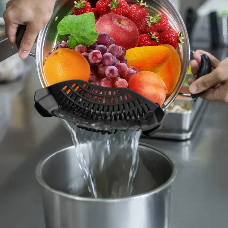 Adjustable Silicone Clip-On Strainer for Pots, Pans, Bowls by S And B Enterprise