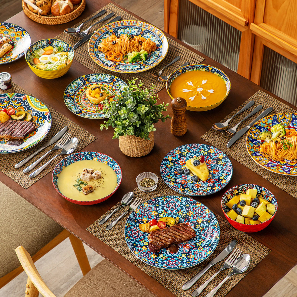 MALACASA Ceramic Dinnerware Set Bohemian Style For Six by S And B Enterprise