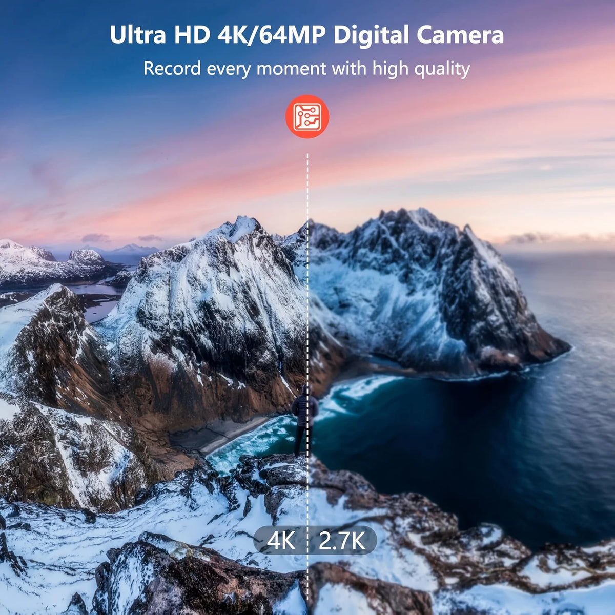 4K digital camera with 64MP sensor for high-quality photography