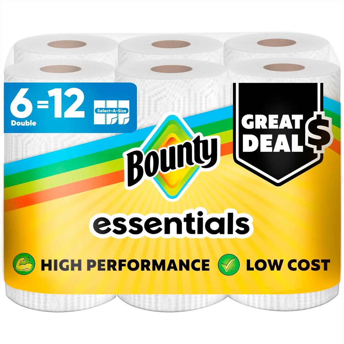 Select-A-Size paper towels, 6 double rolls (12 regular), white, Bounty essentials