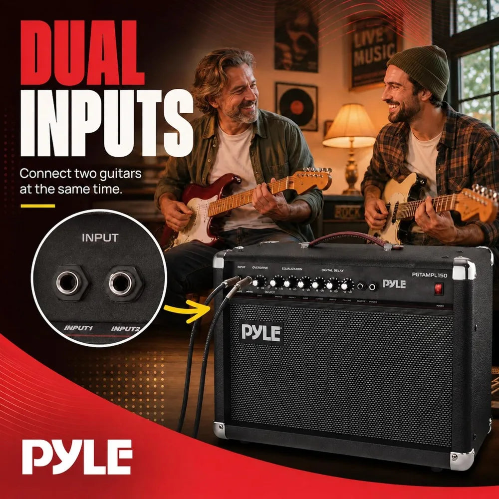 PYLE 40W portable guitar amplifier with two speakers and dual inputs.