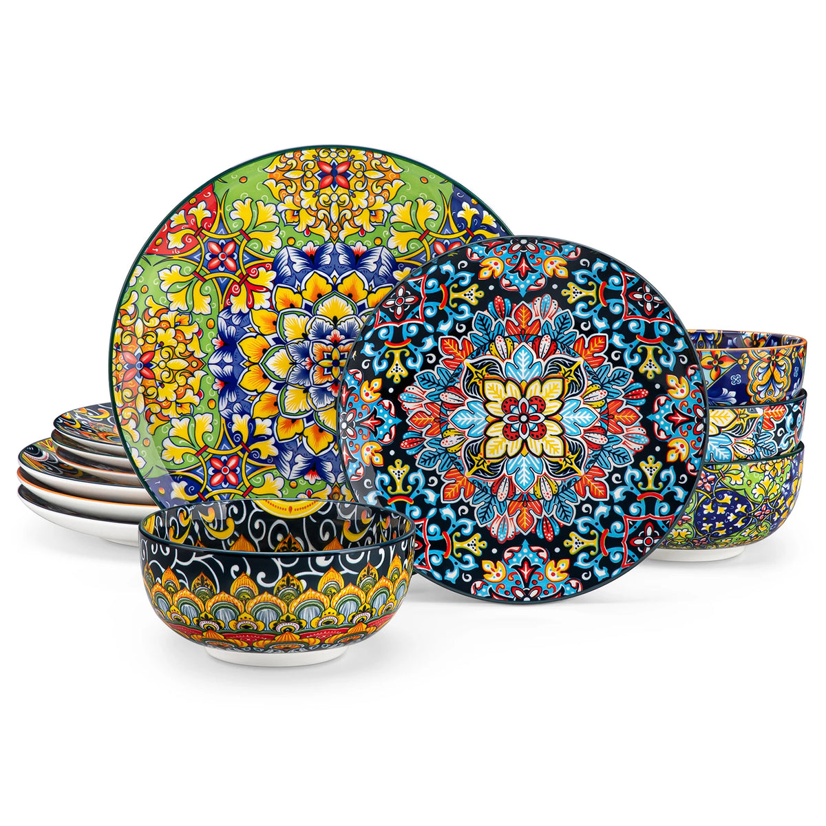 MALACASA Ceramic Dinnerware Set Bohemian Style For Six by S And B Enterprise