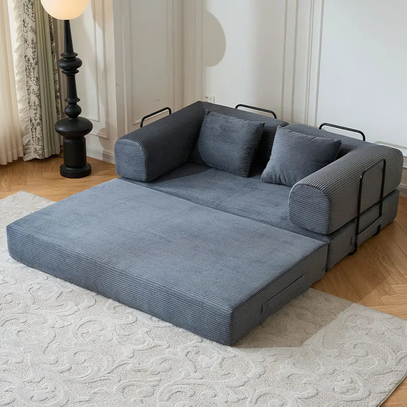 79-inch boneless couch foldable futon sleeper sofa in gray fabric with L-shaped armrests