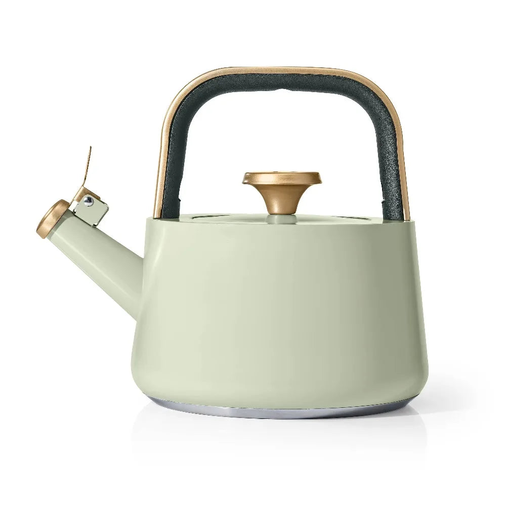 Tea kettle, sage green ceramic non-stick, 1.8L stovetop with copper-tone accents
