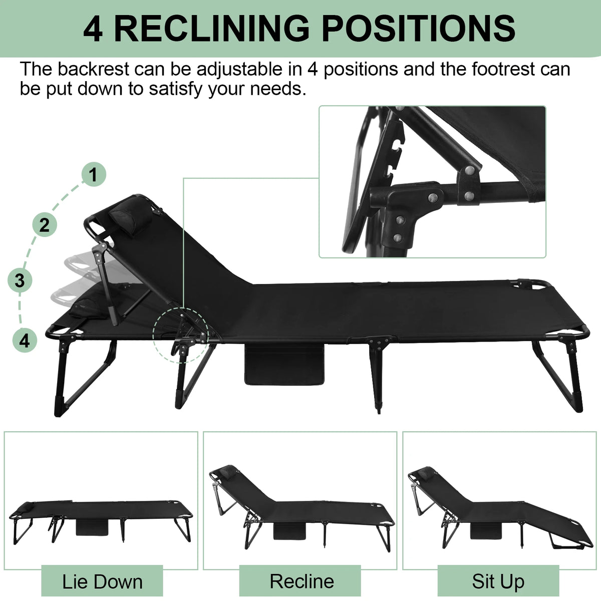 Portable Folding Camping Cot With Pillow And Three-Position Reclining Lounge by S And B Enterprise