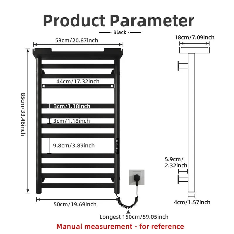 SIOYIE Eleven Bar Heated Towel Rack With Shelf Wall Mount