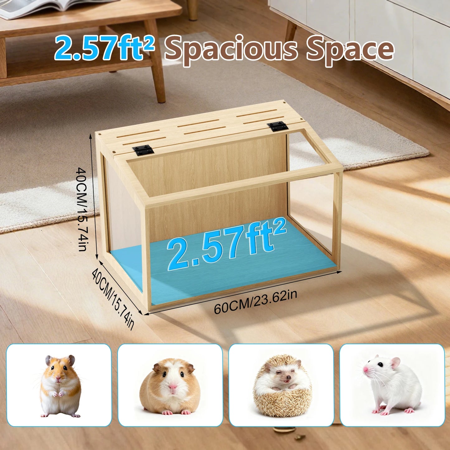 Wooden Hamster Cage With Glass And Built In LED Roof by S And B Enterprise