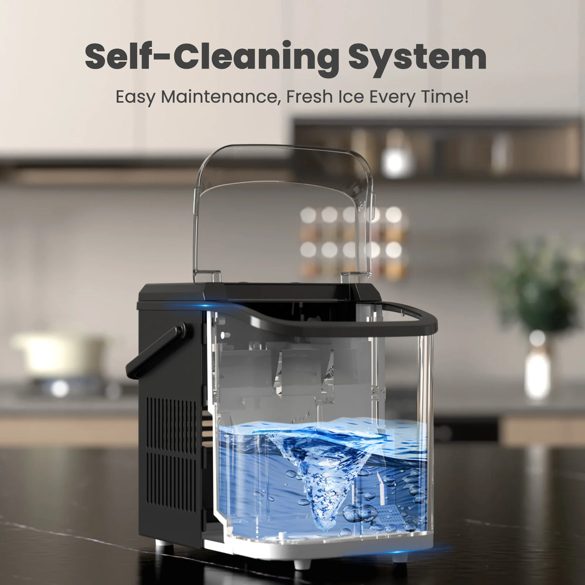 JHK Portable Kitchen Ice Machine Countertop Ice Maker with Handle 9 Bullet Ice Cubes Ready in 6 Mins Self-Cleaning Quiet Compact Ice Maker for Home Camping by S And B Enterprise