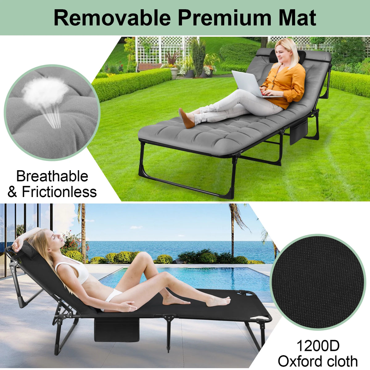 Portable Folding Camping Cot With Pillow And Three-Position Reclining Lounge by S And B Enterprise