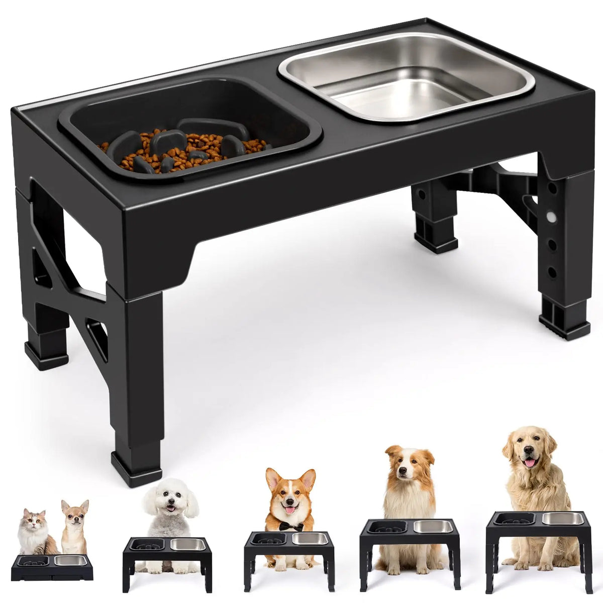 Non Slip Elevated Slow Feeder Dog Bowls With Foldable Stand by S And B Enterprise