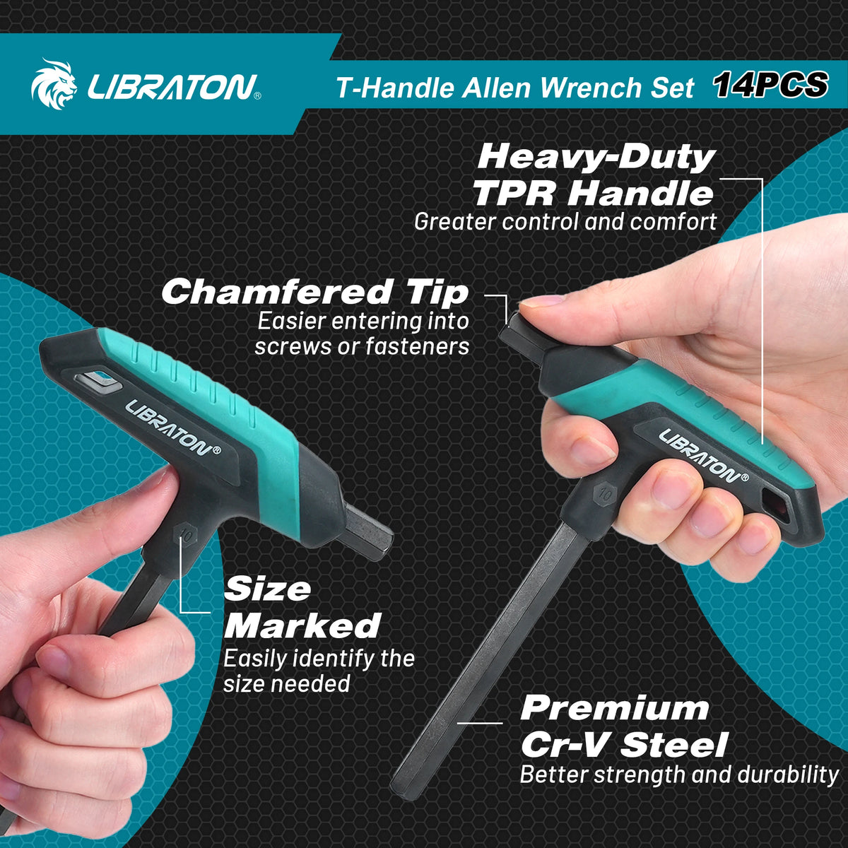 LIBRATON 14 Piece T Handle Hex Key Set With Rack by S And B Enterprise