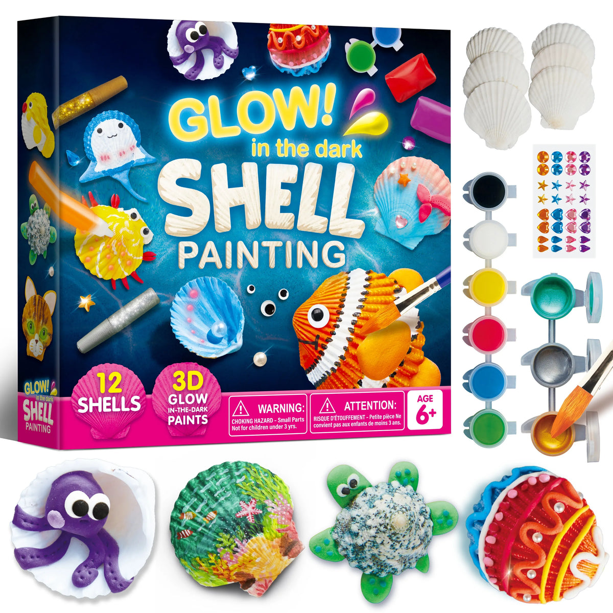 JOYFY 12-piece sea shell painting kit with glow-in-the-dark paints by S And B Enterprise