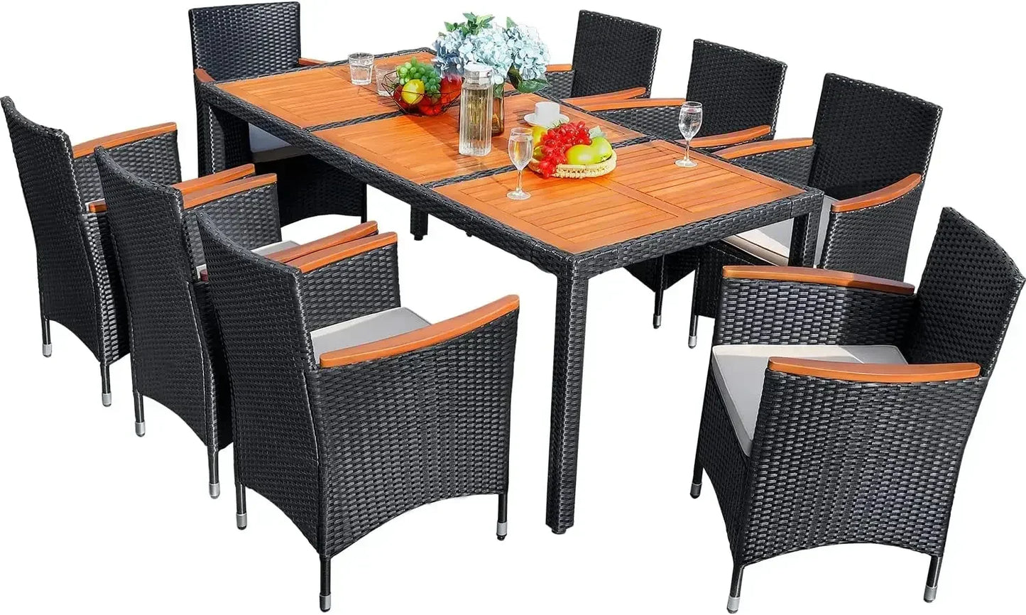 Outdoor 9 Piece Patio Dining Set With Acacia Wood Cushions