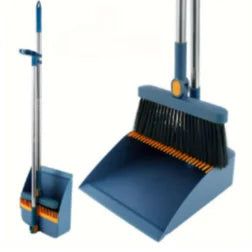 2-In-1 Foldable Broom And Dustpan Combo Set , Long Stainless Steel Handle Self-Cleaning Comb Teeth Floor Sweeping Kit, Windproof Dustpan For Pet Hair Quick Dust Removal, Household Cleaning Supplies For Home Dorm Office Bathro