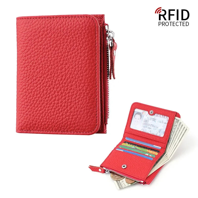 Genuine Leather RFID Wallet for Women With Zipper Coin Pocket