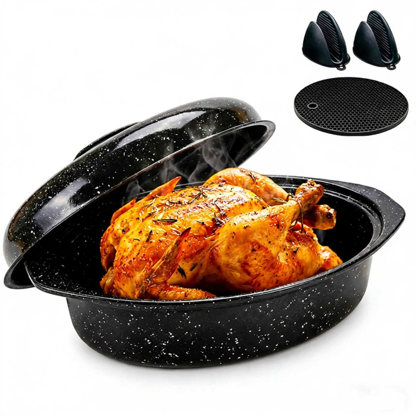 Oval Roaster With Lid Enameled Steel 7 Lb Poultry Capacity by S And B Enterprise