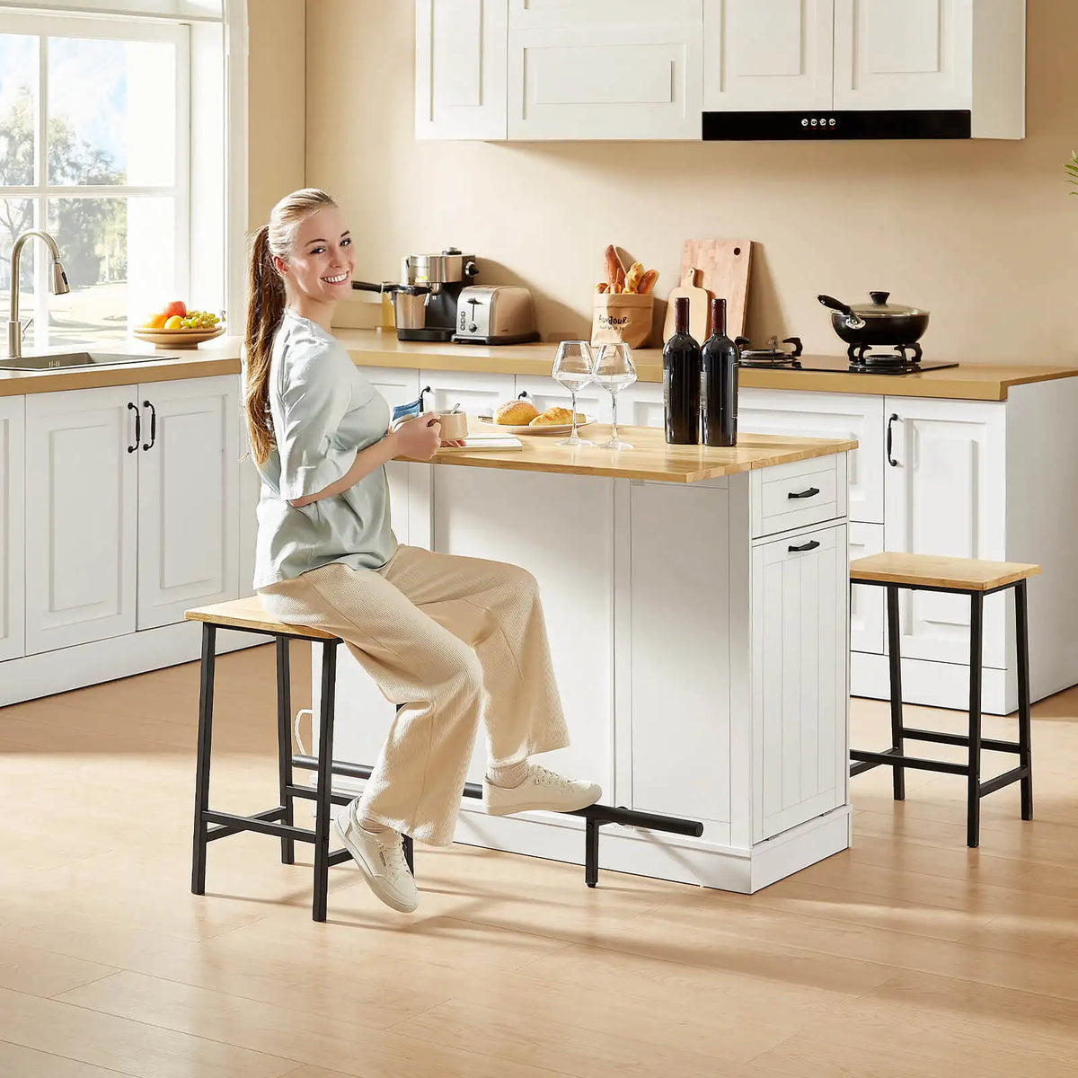 ONBRILL Stationary Kitchen Island With Storage And Two Chairs by S And B Enterprise