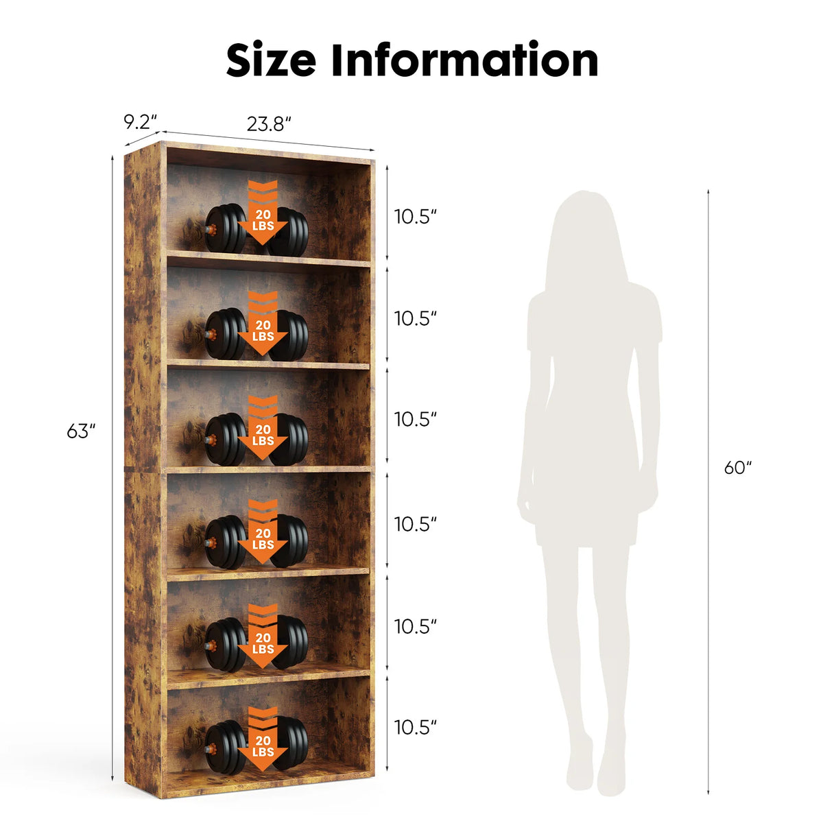 JHK 6 Tier Wooden Shelf Bookcase by S And B Enterprise