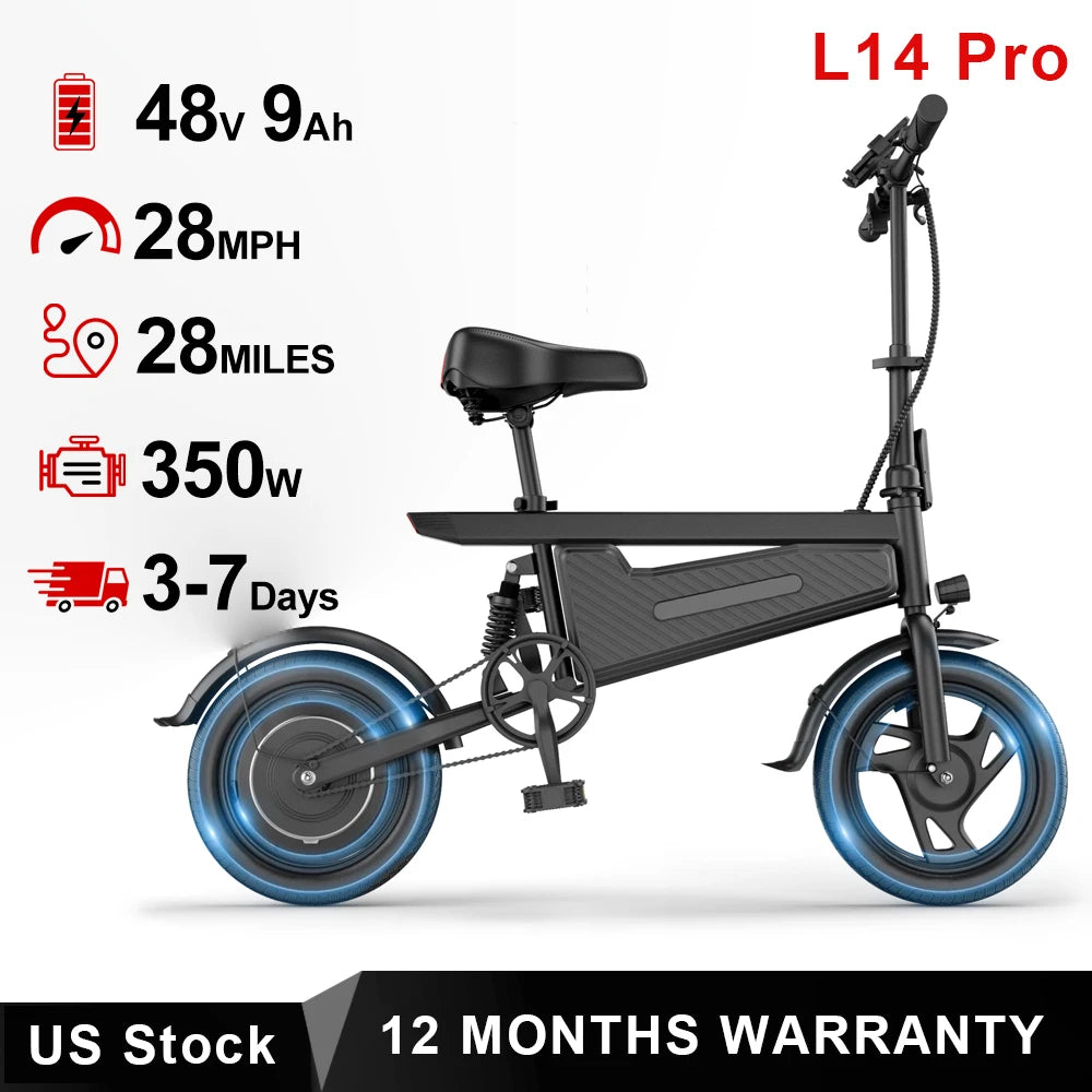 14'' Foldable Ebike 350W Brushless Motor 48V 9Ah Battery Electric Bicycle 22MPH Max Speed 28Miles Long Range for Adult by S And B Enterprise