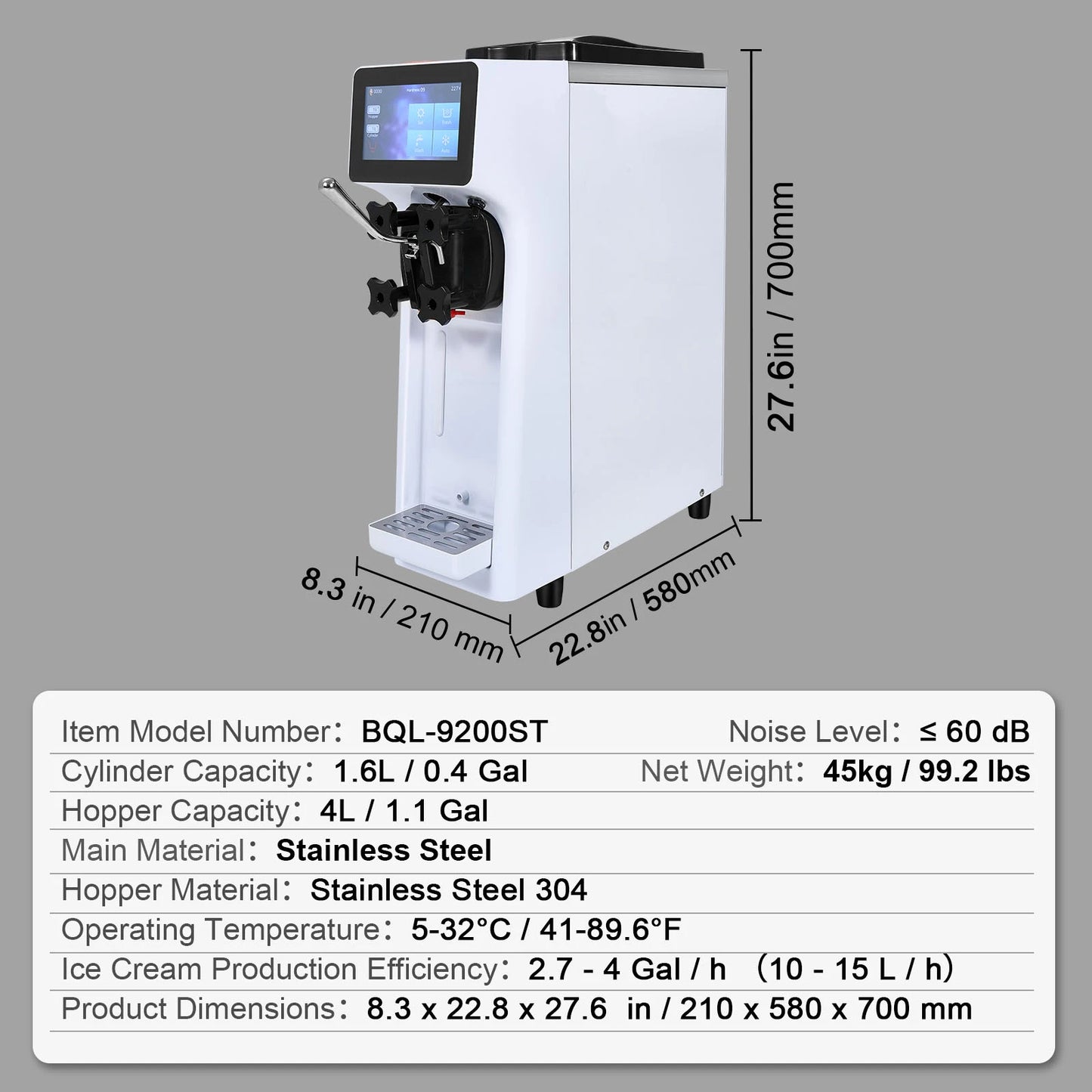 SucceBuy Commercial Soft Serve Ice Cream Machine Countertop Single Flavor