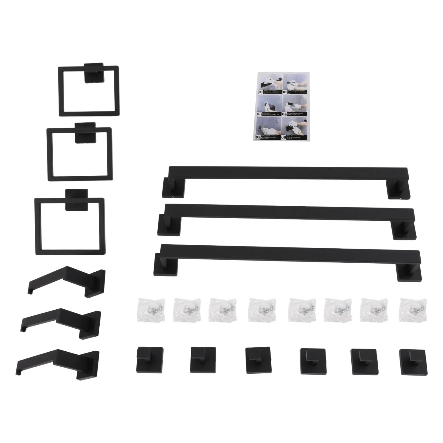 Wall-mounted black stainless steel towel rack set by S And B Enterprise with multiple bars and square holders