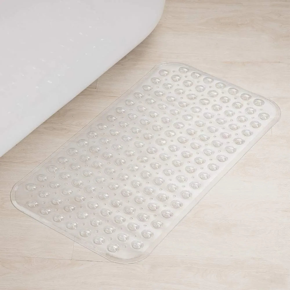 Non-slip clear bath mat with suction cups, 27.6x15 in, machine washable, S And B Enterprise.