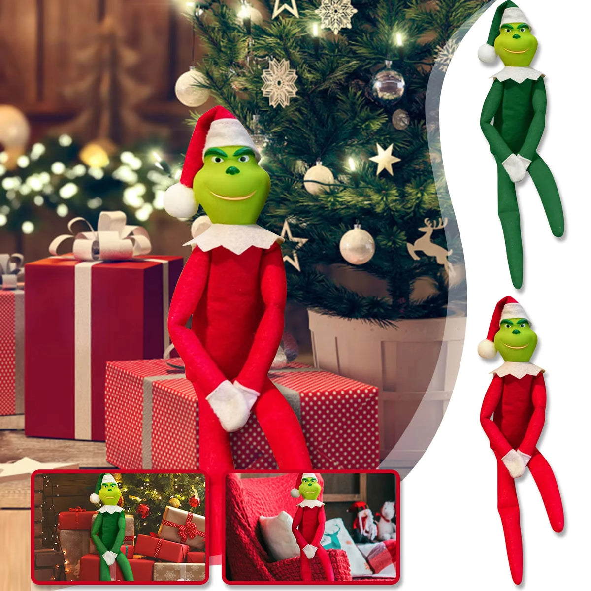 Christmas elf anime plush figures set by S And B Enterprise in red and green for holiday decor