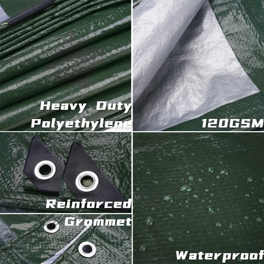 Heavy duty green polyethylene tarp cover with reinforced grommets by S And B Enterprise; waterproof 120 GSM