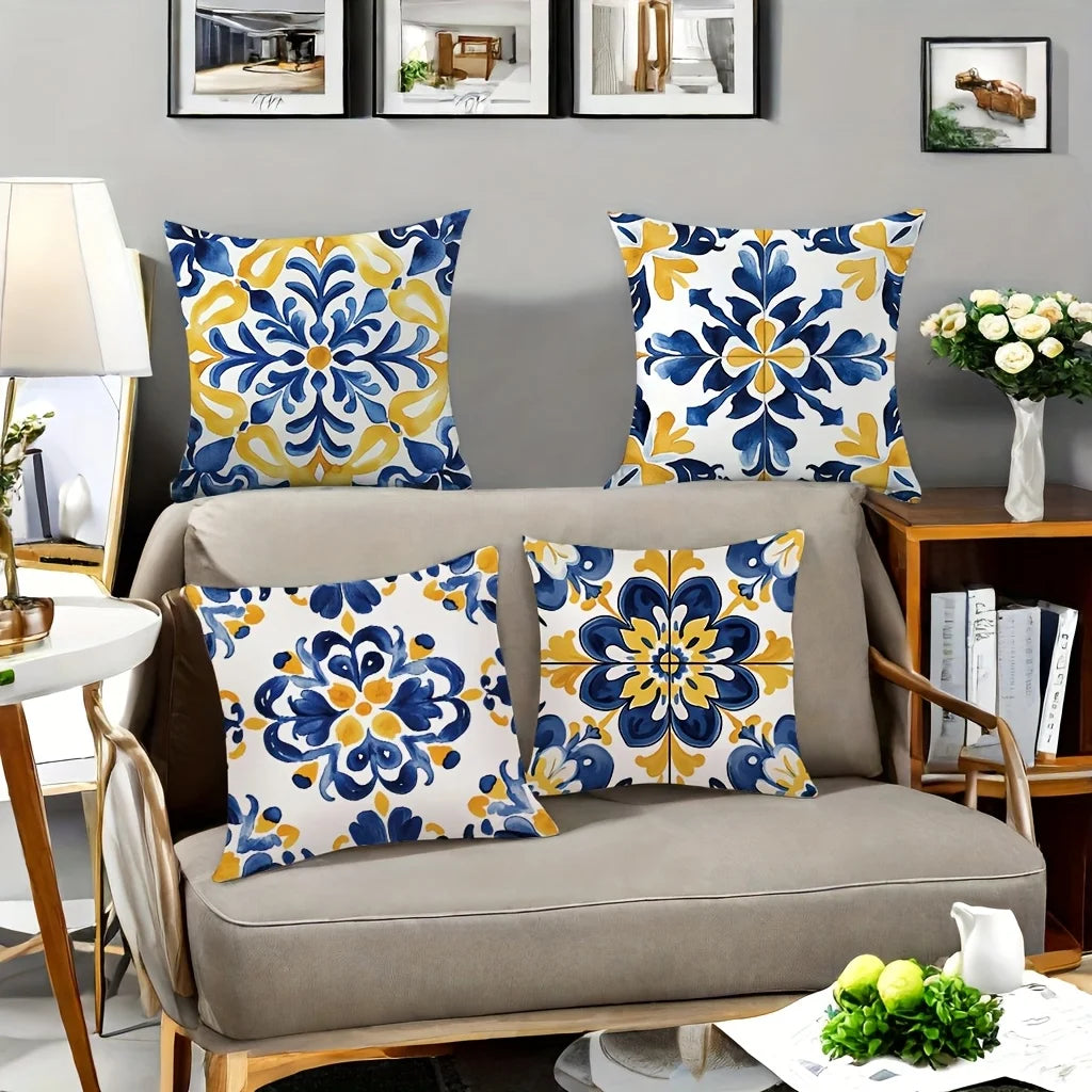 Four-Piece Tile Pattern Pillow Cover Set
